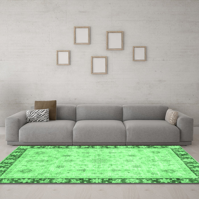Machine Washable Abstract Emerald Green Modern Area Rugs in a Living Room,, wshabs3430emgrn
