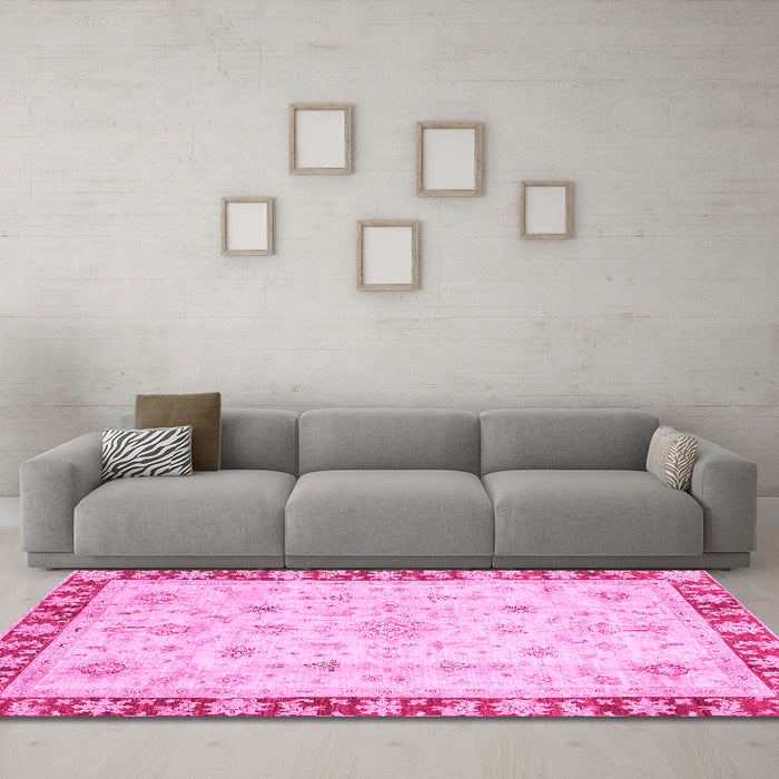 Machine Washable Abstract Pink Modern Rug in a Living Room, wshabs3430pnk