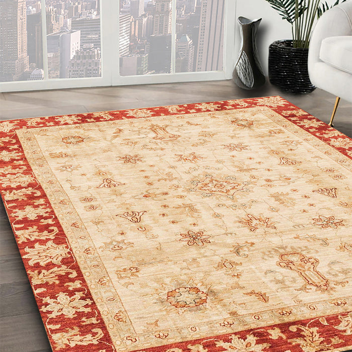 Machine Washable Abstract Brown Gold Rug in a Family Room, wshabs3430