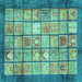 Square Machine Washable Abstract Turquoise Modern Area Rugs, wshabs3431turq