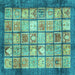 Square Abstract Turquoise Modern Rug, abs3431turq