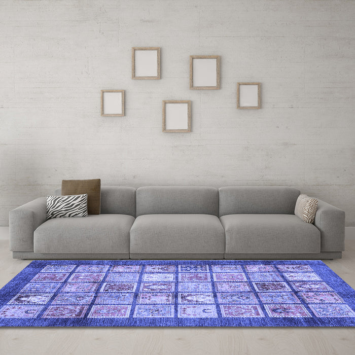 Machine Washable Abstract Blue Modern Rug in a Living Room, wshabs3431blu