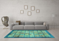 Machine Washable Abstract Turquoise Modern Rug, wshabs3431turq