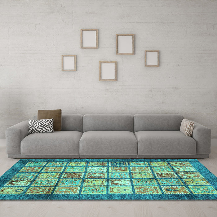 Machine Washable Abstract Turquoise Modern Area Rugs in a Living Room,, wshabs3431turq