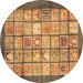 Round Abstract Brown Modern Rug, abs3431brn