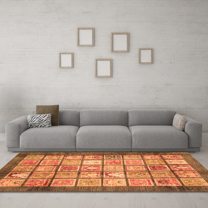 Machine Washable Abstract Orange Modern Area Rugs in a Living Room, wshabs3431org