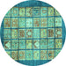 Round Machine Washable Abstract Turquoise Modern Area Rugs, wshabs3431turq