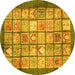 Round Abstract Yellow Modern Rug, abs3431yw