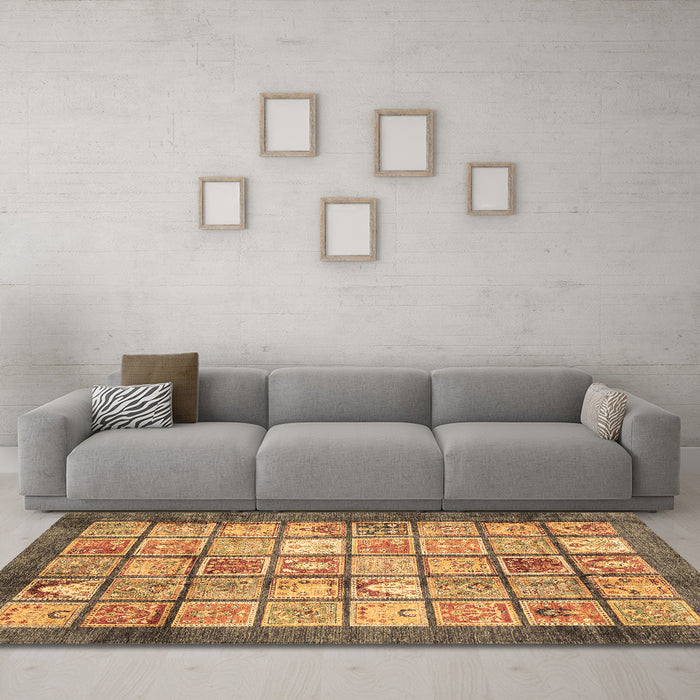 Machine Washable Abstract Brown Modern Rug in a Living Room,, wshabs3431brn