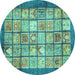 Round Abstract Turquoise Modern Rug, abs3431turq