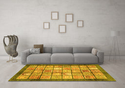 Machine Washable Abstract Yellow Modern Rug in a Living Room, wshabs3431yw