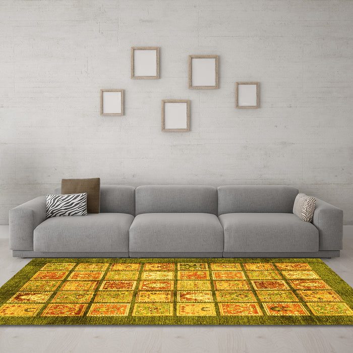 Machine Washable Abstract Yellow Modern Rug in a Living Room, wshabs3431yw