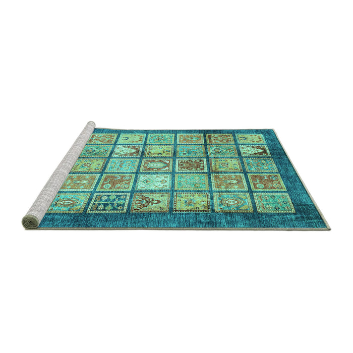 Sideview of Machine Washable Abstract Turquoise Modern Area Rugs, wshabs3431turq