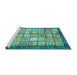 Sideview of Machine Washable Abstract Turquoise Modern Area Rugs, wshabs3431turq