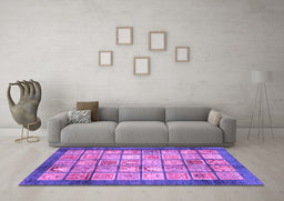 Machine Washable Abstract Purple Modern Area Rugs in a Living Room, wshabs3431pur