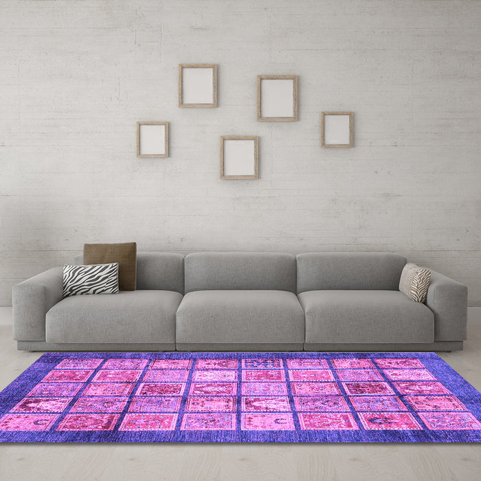 Machine Washable Abstract Purple Modern Area Rugs in a Living Room, wshabs3431pur