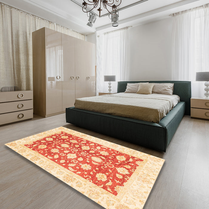 Machine Washable Abstract Sun Yellow Rug in a Bedroom, wshabs3432