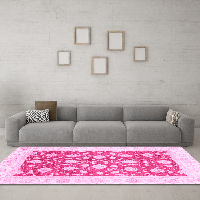 Machine Washable Oriental Pink Traditional Rug in a Living Room, wshabs3432pnk
