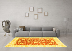 Machine Washable Oriental Yellow Traditional Rug in a Living Room, wshabs3432yw