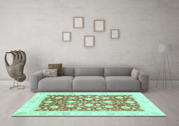 Machine Washable Oriental Turquoise Traditional Area Rugs in a Living Room,, wshabs3432turq