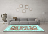 Machine Washable Oriental Light Blue Traditional Rug, wshabs3432lblu