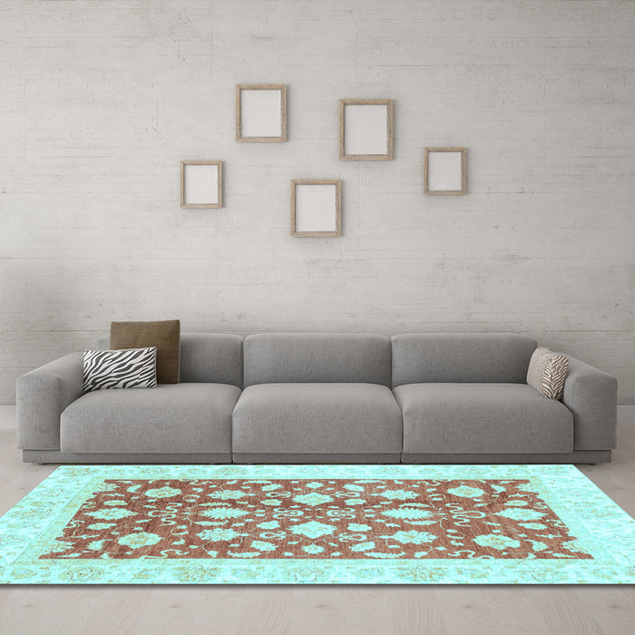 Machine Washable Oriental Light Blue Traditional Rug in a Living Room, wshabs3432lblu