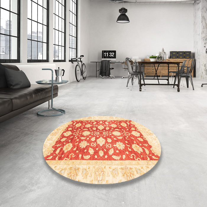 Round Machine Washable Abstract Sun Yellow Rug in a Office, wshabs3432
