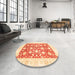 Round Machine Washable Abstract Sun Yellow Rug in a Office, wshabs3432