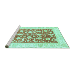 Sideview of Machine Washable Oriental Turquoise Traditional Area Rugs, wshabs3432turq