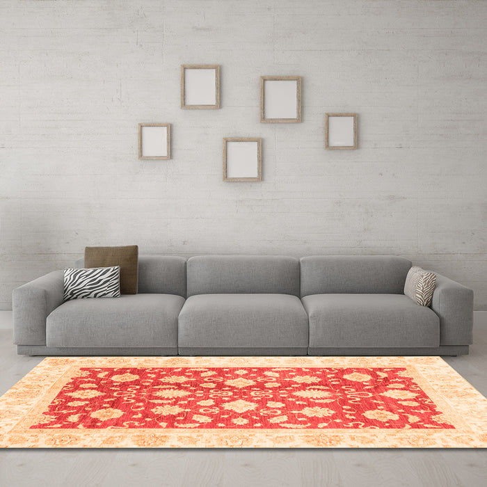 Machine Washable Oriental Orange Traditional Area Rugs in a Living Room, wshabs3432org