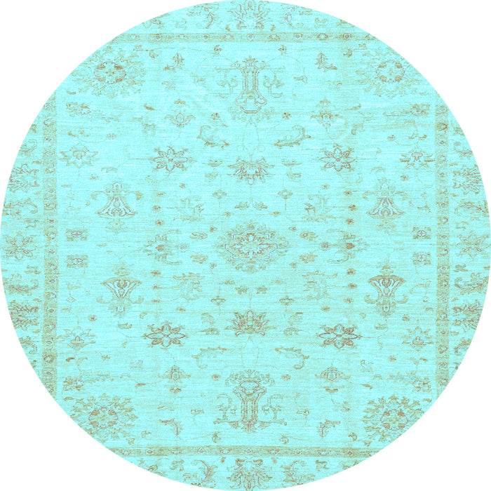 Round Machine Washable Oriental Light Blue Traditional Rug, wshabs3433lblu