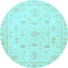 Round Machine Washable Oriental Light Blue Traditional Rug, wshabs3433lblu