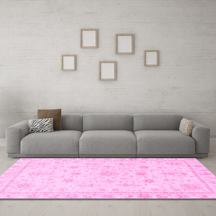 Machine Washable Oriental Pink Traditional Rug in a Living Room, wshabs3433pnk