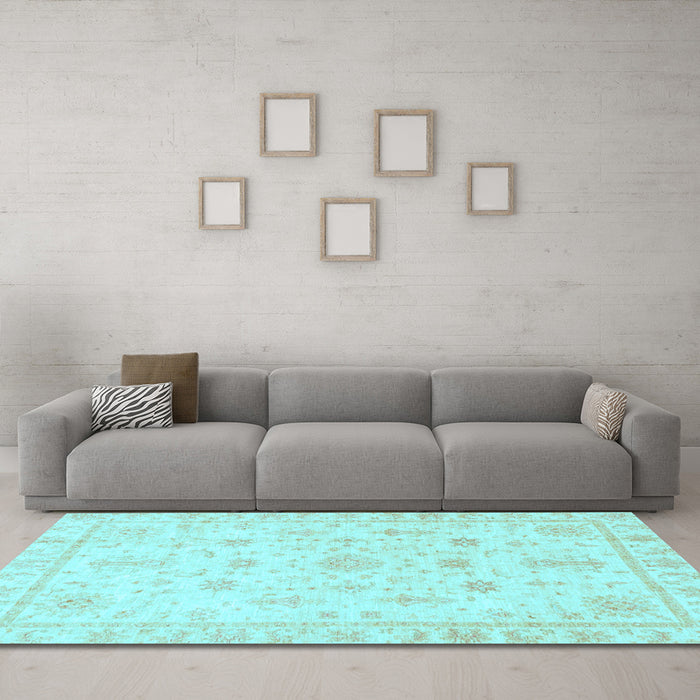 Machine Washable Oriental Light Blue Traditional Rug in a Living Room, wshabs3433lblu
