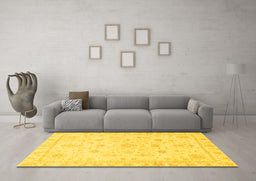 Machine Washable Oriental Yellow Traditional Rug in a Living Room, wshabs3433yw