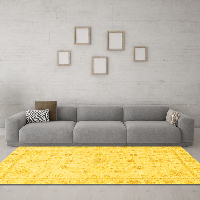 Machine Washable Oriental Yellow Traditional Rug in a Living Room, wshabs3433yw