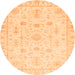 Round Machine Washable Oriental Orange Traditional Area Rugs, wshabs3433org