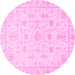 Round Machine Washable Oriental Pink Traditional Rug, wshabs3433pnk