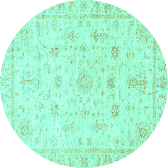 Round Machine Washable Oriental Turquoise Traditional Area Rugs, wshabs3433turq