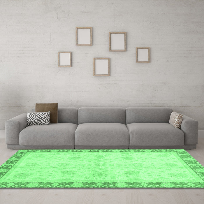 Machine Washable Abstract Emerald Green Modern Area Rugs in a Living Room,, wshabs3434emgrn