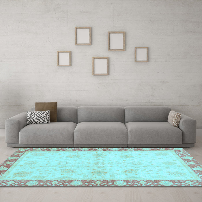 Machine Washable Abstract Light Blue Modern Rug in a Living Room, wshabs3434lblu
