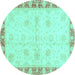 Round Abstract Turquoise Modern Rug, abs3434turq