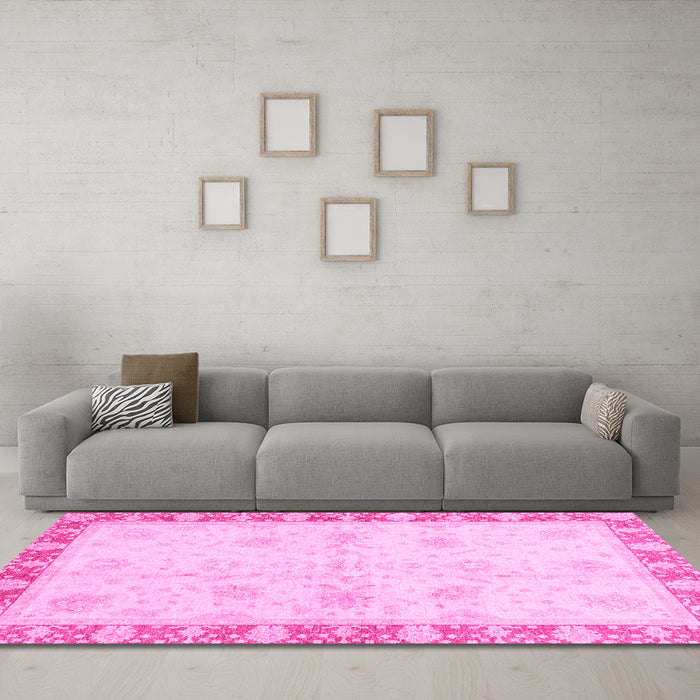 Machine Washable Abstract Pink Modern Rug in a Living Room, wshabs3434pnk