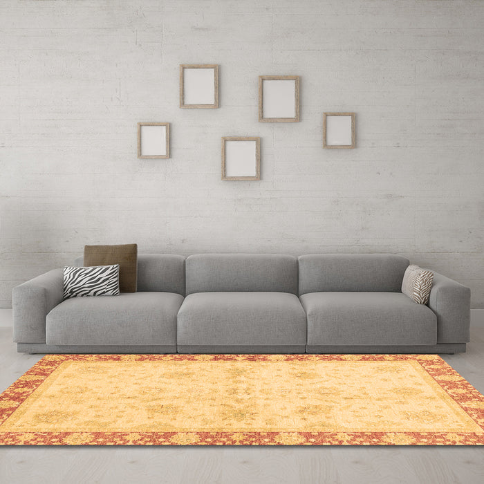 Machine Washable Abstract Brown Modern Rug in a Living Room,, wshabs3434brn
