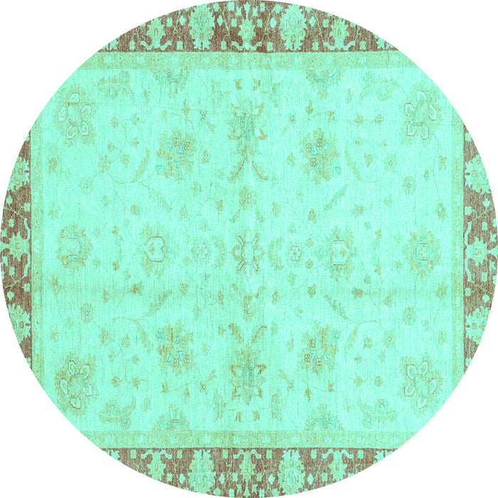 Round Machine Washable Abstract Turquoise Modern Area Rugs, wshabs3434turq