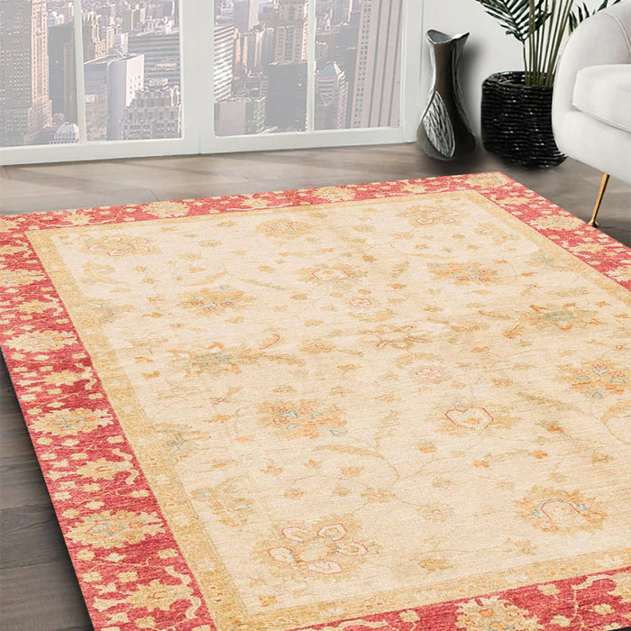 Machine Washable Abstract Khaki Gold Rug in a Family Room, wshabs3434
