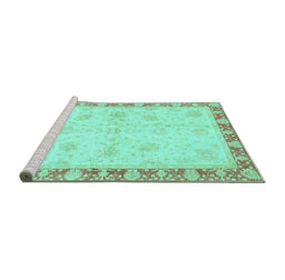 Sideview of Machine Washable Abstract Turquoise Modern Area Rugs, wshabs3434turq