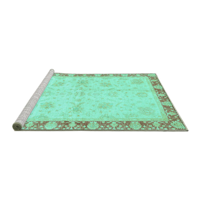 Sideview of Machine Washable Abstract Turquoise Modern Area Rugs, wshabs3434turq