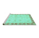 Sideview of Machine Washable Abstract Turquoise Modern Area Rugs, wshabs3434turq