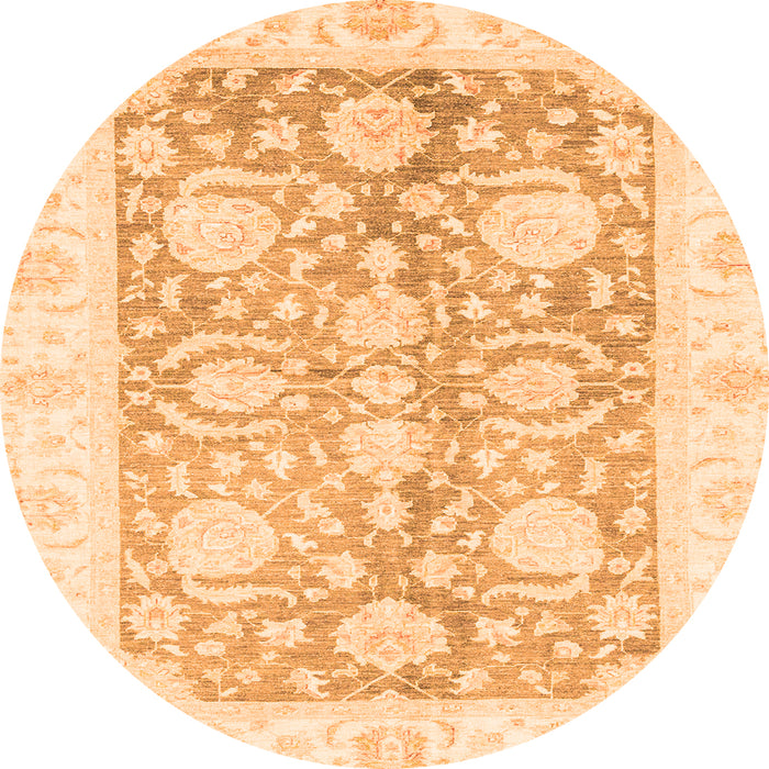 Round Machine Washable Oriental Orange Traditional Area Rugs, wshabs3435org